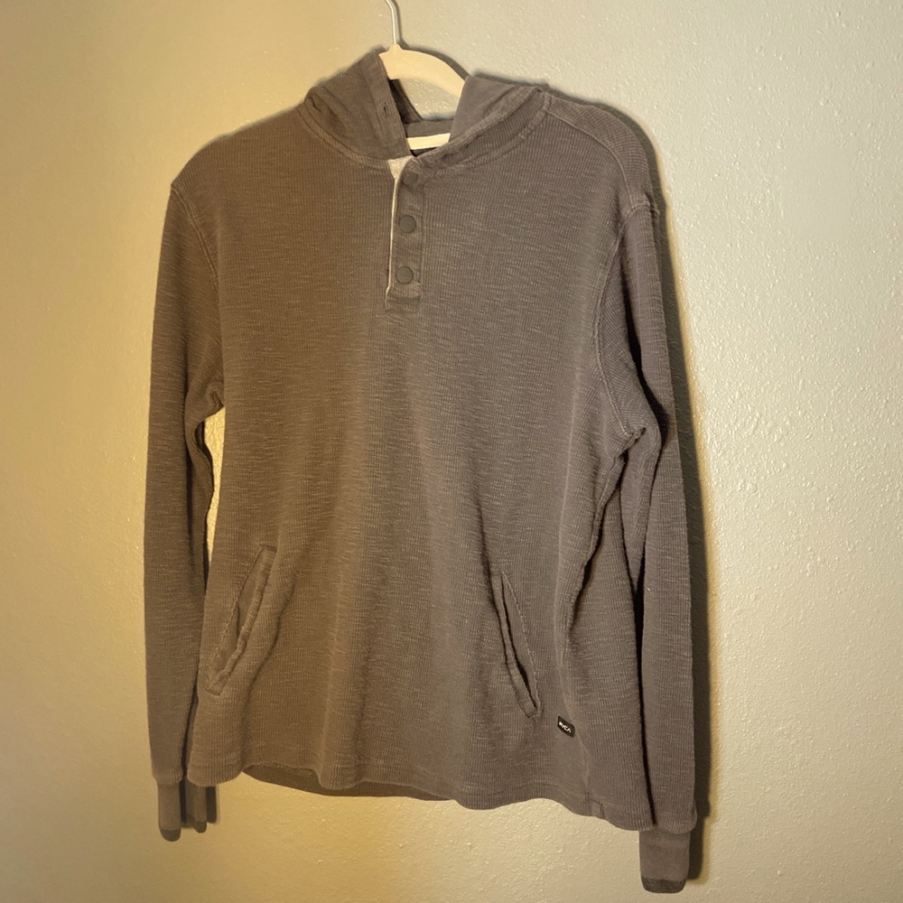 RVCA Hooded Long Sleeve Henley Shirt - Size: Small - Color: Grey 🔥